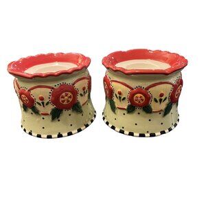 Vintage Christmas Mary Engelbreit Miche Ceramic Candle Holders Set of 2
